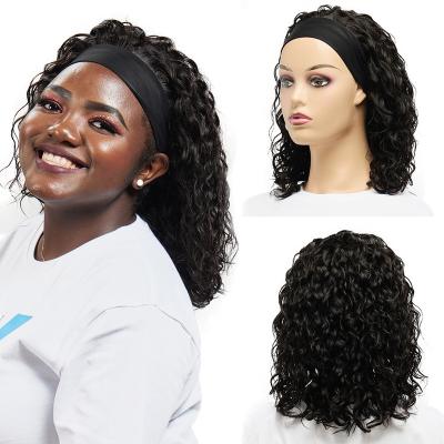 China Jerry Curly Wigs Deep Water Wave Jerry Curl Headband Wig Human Hair For Women Color Hair Short Wig With Headband for sale