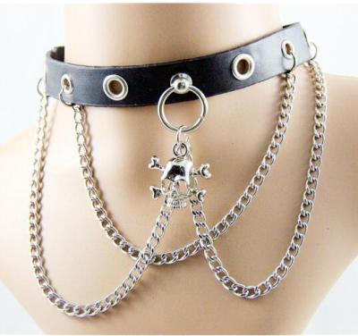 China Custom made personalized punk girls choose neck band metal punk jewelry fashion men's skull necklace party chain choker for sale