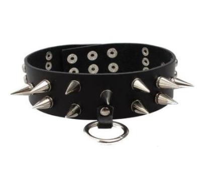 China Super Wide Black Leather Korean Black Leather Punk PUNK Nightclub Collar Rivet Personality Collar Necklace Neck Chain for sale