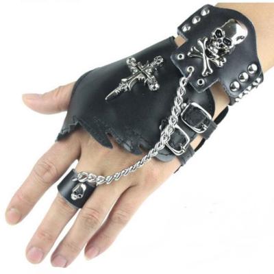 China Factory Stage Performance Dance Gloves Sets Black Skeleton Skeleton Leather Gloves Professional Custom Cool Party Punks Cosplay Sets for sale