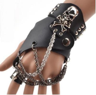 China Single Finger Performance Rivet Punk Leather Gloves Skull Cut Hip Hop Dance Summer Pop Gloves for sale