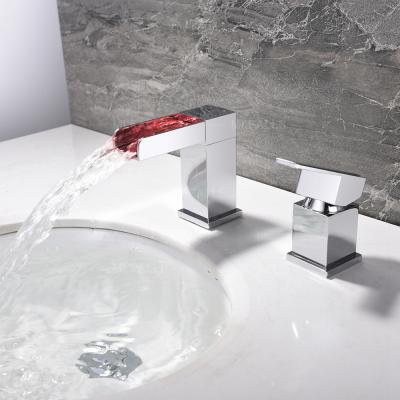 China Quality Brass Luxury Home Bathroom Waterfall Basin Faucet LED Tabletop Faucet for sale