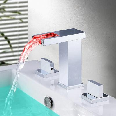 China Hot Sale Modern Tricolor LED Waterfall Waterfall Faucet Brass Basin Faucet Water Mixer Tap Mixer for sale