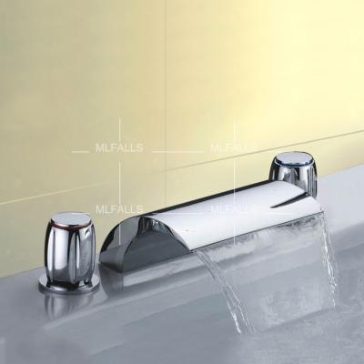 China Widespread Modern Electric Faucets Deck Mount 3 Hole Chrome Bathroom Waterfall Basin Taps Sink Water Mixer Tap for sale