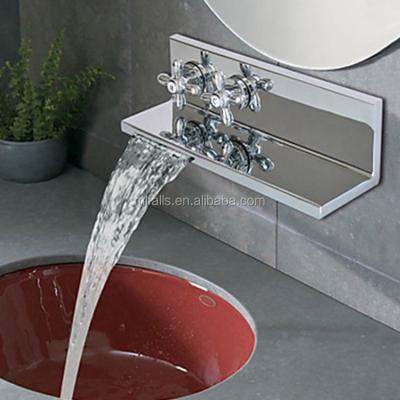 China Thermostatic Contemporary Wall Mounted Sink Basin Waterfall Bathroom Faucets Hot Cold Water Mixer Taps for sale