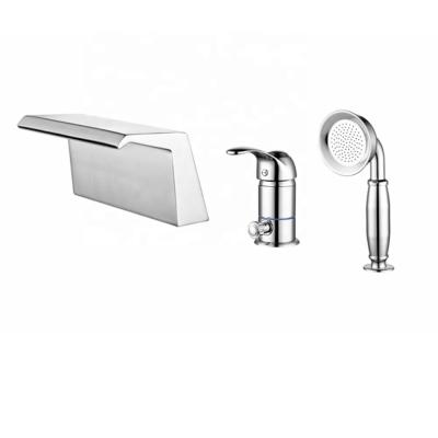 China High Quality Metered Faucets Deck Mounted 3-Hole Brass Tub Faucet Set Waterfall Bath Faucet Mixer Tap for sale