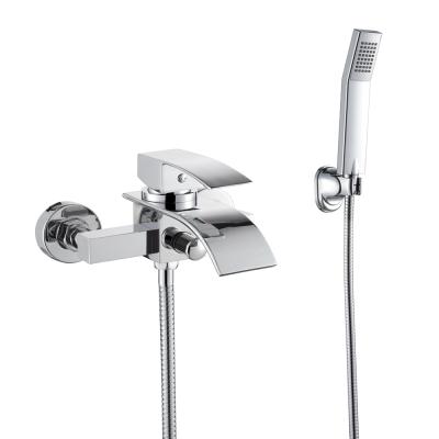 China New Chrome Finish New Waterfall In-Wall Waterfall Electric Bathtub Bathroom Shower Faucets Mixer Tap Handheld Bathtub Faucet for sale