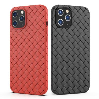 China New Pattern Luxury Colorful Leather Mobile Cover Armor Silicone Weaving Non-slip Phone Case For iPhone12Pro Max Phone Cases for sale