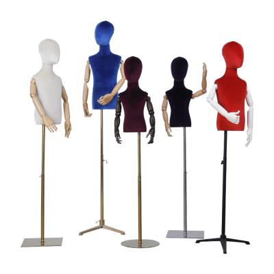 China Wholesale Half Body Mannequin Stand Up Torso With Arms Wooden Kids Dress Form Mannequin for sale