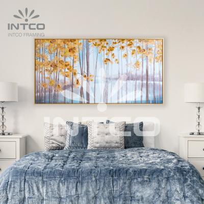 China INTCO Fashion Wall Art Autumn Leaves Swaying Print Gold Luxury Foil Oil Painting Canvas Hand Painted With Frame for sale