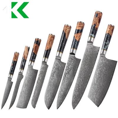 China Dropshipping Stocked Resin Knife VG10 67 Handle Sets Japanese Kitchen Damascus Steel Knives Set With Gift Box for sale