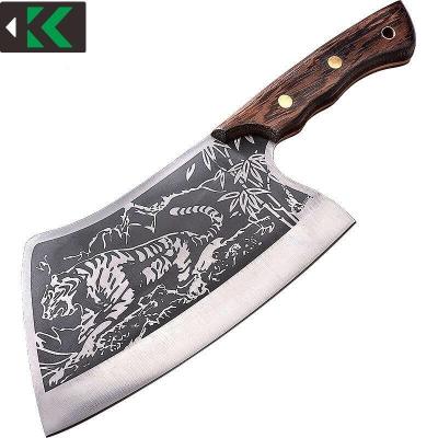 China Viable Drop Shipping 8 Inch Tiger Pattern Handmade Butchery Hunting Cattle With Chinese Sheath Kitchen Chef Cleaver Cleaver Knife for sale