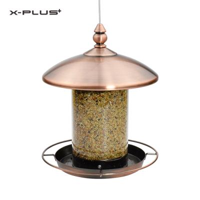 China Sustainable Outdoor 0.8L Automatic Food Panorama Metal Bird Hanging Automatic Feeder for sale