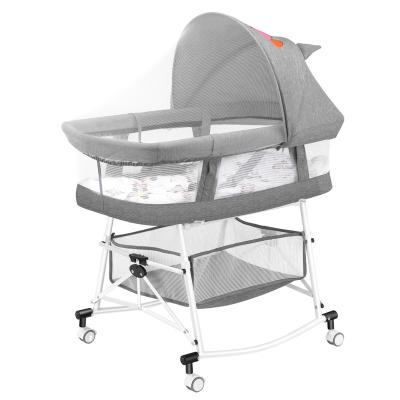 China Multifunctional Purpose The Multifunctional Gray Baby Crib Folding Adjustable Crib Baby Hutch for sale