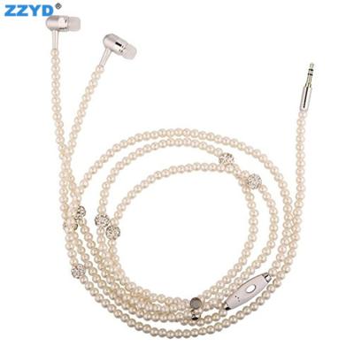 China ZZYD In-ear Wired Necklace 3.5mm Stereo In-ear Pearl Earphone Portable Sports Earphone With MIC for sale