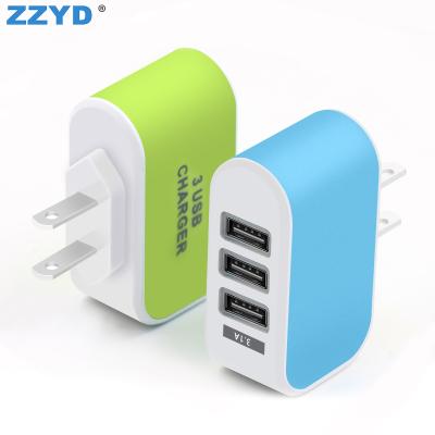 China Hot Selling Mobile Phone Usa Phone Custom Charger 3 Ports Universal Travel Adapter China Led Wall Usb Charger Wholesale for sale