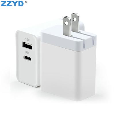 China Type-C Dual Port USB Palladium Wall Mobile Phone Custom Charger Travel Adapter Charger for sale