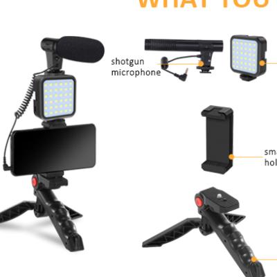 China Popular Video Vlog Kit Live Streaming Equipment Mic Set with Mobile Tripod Stand for sale