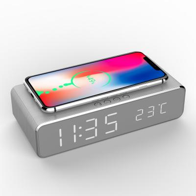 China Mobile Phone Best Selling Custom Logo Wireless Charger With LED Digital Alarm Clock Wireless Charger for sale