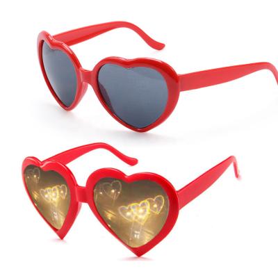 China Round Women Shape Heart Shaped Effects Glasses Eye Lights Change Heart Shaped To Night Diffraction Glass Women Sunglasses for sale