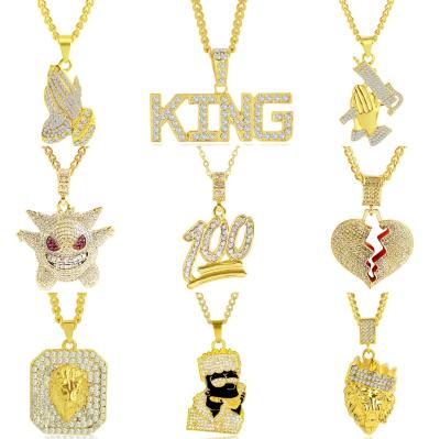 China New Hiphop Fashion Rap Jewelry Hips Hops Personality Full Diamond Pendant Necklace for sale