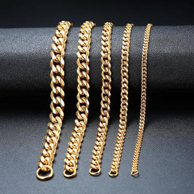 China Hiphop 3mm 5mm 7mm 9mm 11mm Miami Cuban Punk Chain Bracelet Jewelry For Women Men 18K Gold Plated Stainless Chain Bracelet for sale