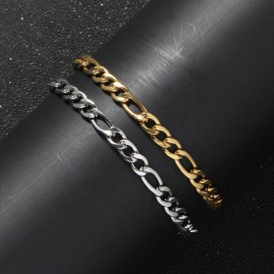 China 2021 Hot Selling Hiphop Jewelry 5mm Gold Plated Stainless Steel Figaro Link Chain Bracelet for sale