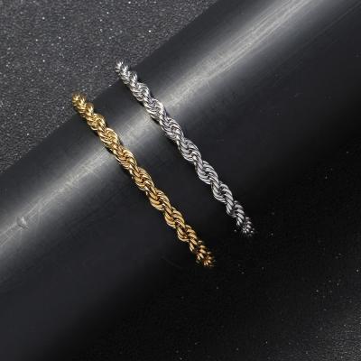 China 3mm 5mm Retorcida Stainless Steel Cable Chain Rope Gold Plated Twisted Chain Bracelet For Men Women Hiphop Hip Hop Jewelry for sale