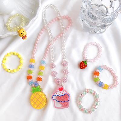 China 2021 Sweet Cute Baby Kids Cartoon Flower Fruit Fruit Necklace+Bracelet Girl Chain Birthday Gift Accessories for sale