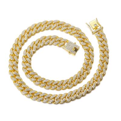 China Hiphop Wholesale 18k Gold Finish Iced Out Thick Miami Cuban Link Chain Hip Hop Necklace CZ Miami Cuban Chain Necklace for sale