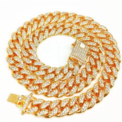 China High Quality Hiphop 12.5mm Gold Plating Iced Out Bling Crystal Miami Cuban Chain Hip Hop Necklace Full CZ Hip Hop Chain Cuban Necklace for sale