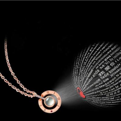 China CLASSIC Crystal Rhinestone Fashion Pendant Necklace Fashion Tongue Projection 100 I love you for sale