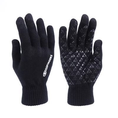 China Plain Winter Gloves for Men and Women Improved Anti Slip Touch Screen Silicone Elastic Cuff Gel Thermal Soft Wool Lining for sale