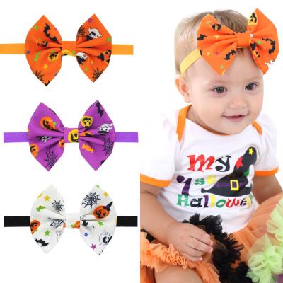 China Wholesale Soft Orange White Ghost Girl Purple White Ghost Baby Halloween Comfort Baby Bow Hair Band Hair Accessories Soft Headdress for sale