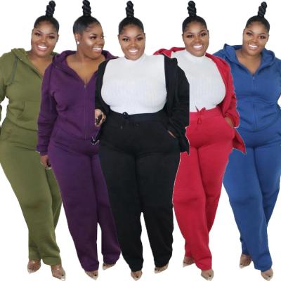 China Anti-wrinkle QC-CQ150 plus size women casual solid color zipper design long sleeve women fall sets for sale