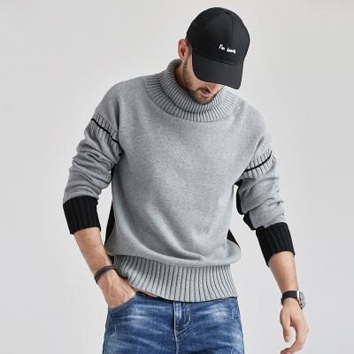 China Anti-wrinkle QC - High Street Fashion Stylish Mens Pullover Patchwork Knitted Cotton Turtle Neck Men Sweater HT971 for sale