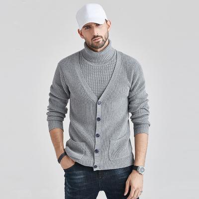 China Anti-wrinkle QC - HT966 Vintage Gentlemen's Single Casual Sweater With Button Knitted Cardigan Men's Turtle Neck Sweater for sale