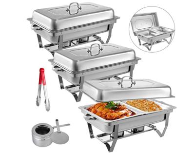 China Efficient 3 Compartment Double Packs Of Pans 2 8 Quart Beetle Rectangular Stainless Steel Chafing Dishes for sale