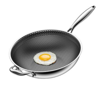 China Factory direct sales viable non-stick stainless steel honeycomb frying pan 34cm with steel lid for sale