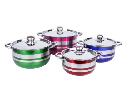 China Sustainable Hot Sale Stainless Steel Pan With Cover 8pcs Colorful Cookware Sets Easy Clean for sale