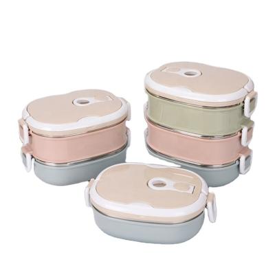 China Freshness Preservation SS304 Stainless Steel 3 Layers Food Container Lunch Boxes With Plastic Leakproof Cover for sale