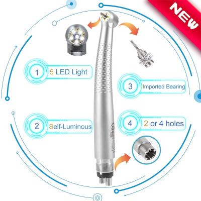 China 2/4 Holes Dental Handpiece Shadowless 5 LED Light 5 Holes Air Turbine 2/4 Water Jet High Speed ​​Ceramic Bearing Handpiece for sale