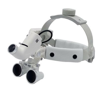 China Surgical Examinatuon and Dental Operations Equipment 3.5 X Head Band LED Light White Dental Binocular Magnifier Dental Glasses for Surgical for sale