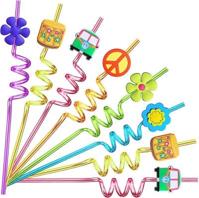 China Cutouts Hippie Peace Flower Retro Party Favors 60s Theme Drinking Straws For Groovy Party Supplies Tie Dye Birthday Party for sale