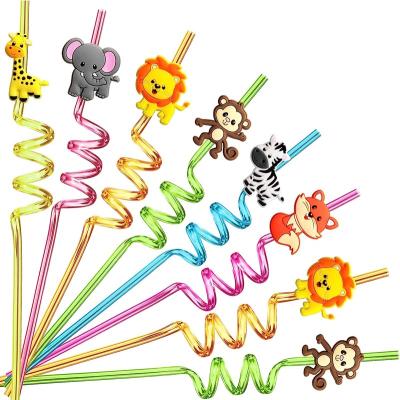 China Drinking Tool Reusable Jungle Animal Plastic Straws For Lion Fox Zebra Giraffe Safari Birthday Party Supplies Favors Woodland Party Gift Favor for sale