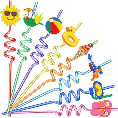 China Customer Need 24pcs Summer Beach Pool Party Favor Drinking Straws For Kids Pool Birthday Party Supplies Reusable Plastic Drinking Straws for sale