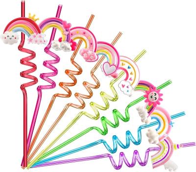 China Customer Need 24 Pcs Pink Rainbows Reusable Plastic Straws For Party Favors Supplies Candy Bags Gift Bags With 2 Cleaning Brushes for sale