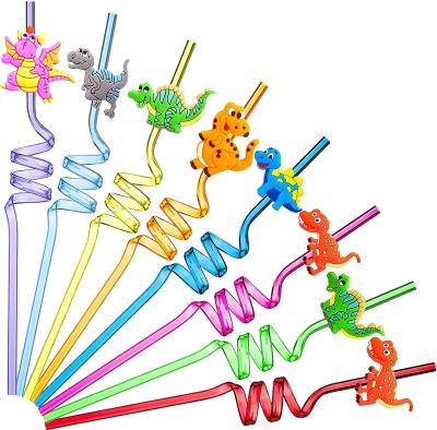 China 24 Pcs Reusable Dinosaur Party Straws Plastic Straws For Kids Safari Jungle Theme Straws For Party Supplies Birthday Gifts for sale