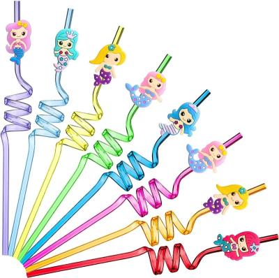 China Tool 24 Pcs Mermaid Gift Reusable Plastic Mermaid Drinking Straws For Birthday Hawaii Under The Sea Party Supplies Favors for sale