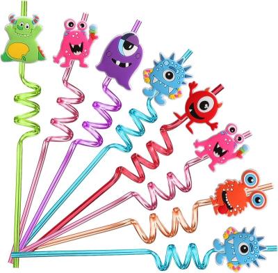 China Lovely 24PCS My Singing Monster Drinking Straws Reusable Plastic Beverage Cocktail Straw With Cartoon Decoration For Kids Party Supply for sale